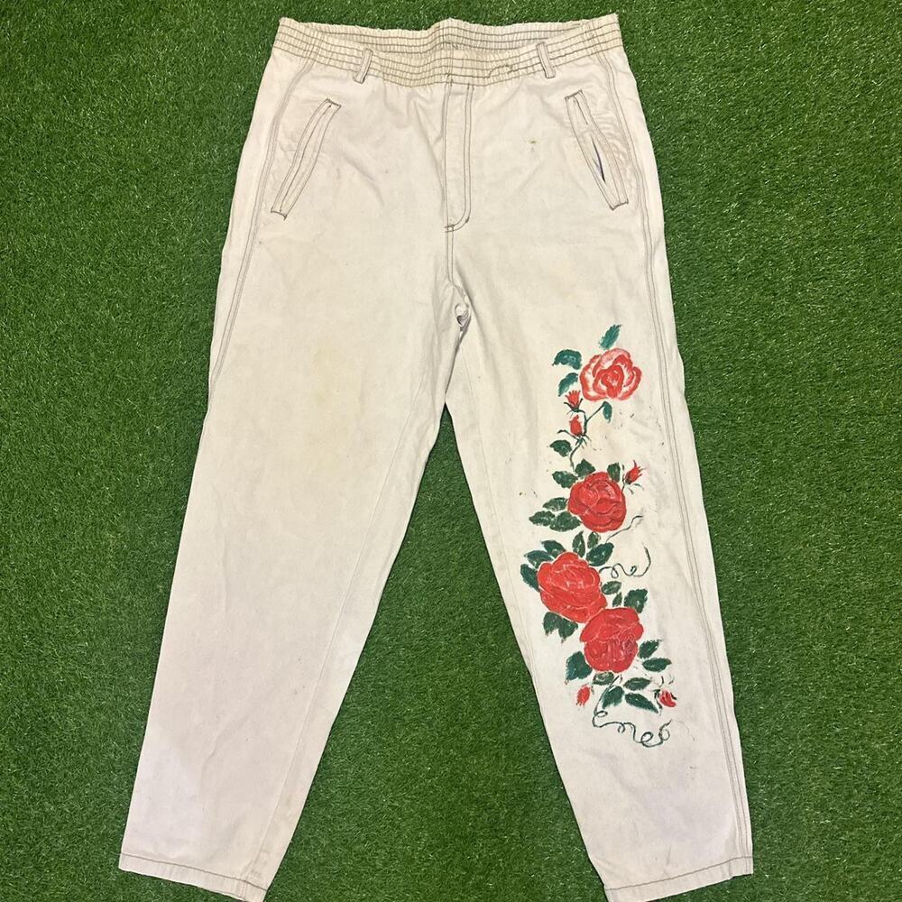 Vintage Hand-Painted Rose Pants - Picture 1 of 4